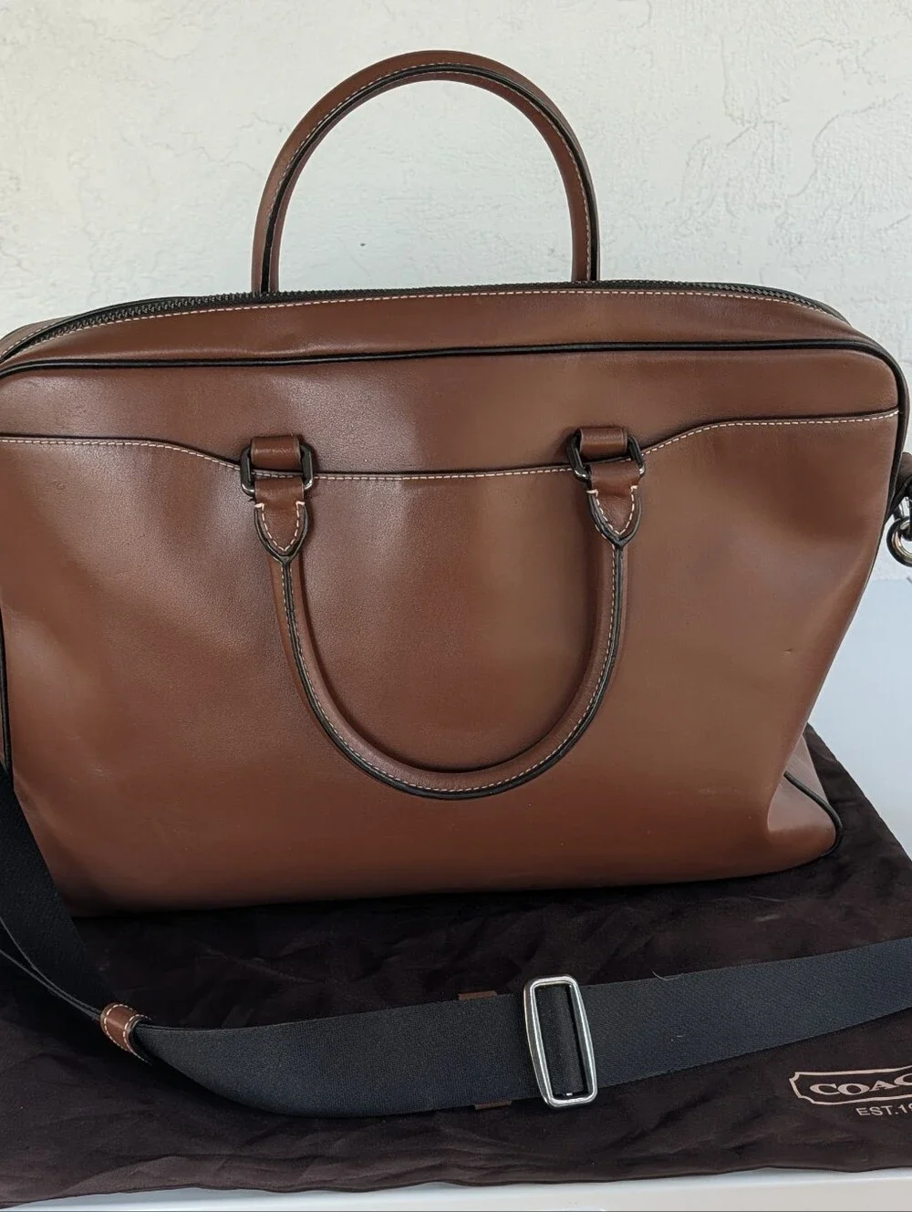 Coach Leather Top-Handle Briefcase in Cognac
